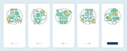 Benefits of consent management onboarding mobile app screen. Walkthrough 5 steps editable graphic instructions with linear concepts. UI, UX, GUI vector