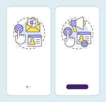 Consent models onboarding mobile app screen. Customer data access. Walkthrough 2 steps editable graphic instructions with linear concepts. UI, UX, GUI vector