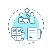 Grade management soft blue concept icon. Tutoring, mentorship. Academic program. Student success. Round shape line illustration. Abstract idea. Graphic design. Easy to use in article, infographic vector