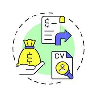 Cost per hire multi color concept icon. Measuring total recruitment expenses. Hiring metric. Corporate employment. Round shape line illustration. Abstract idea. Graphic design. Easy to use blog post vector