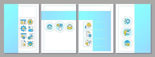 Consent management blue brochure layout. Protecting used data policy. Internet safety. Leaflet advertising design with color line icons. Editable 4 pages vector