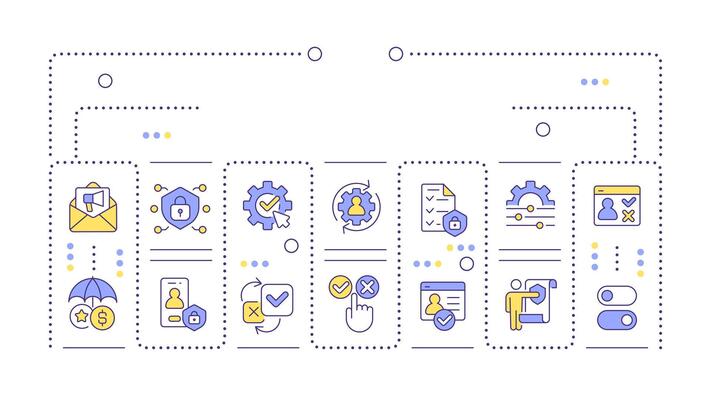 GDPR word concept isolated on white. General data protection regulation. Data protection system. Creative illustration banner surrounded by editable line colorful icons