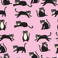 Black cat pattern on pink background. Seamless pattern background. vector