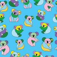 Colorful koala bear pattern on blue background. Seamless pattern background. vector