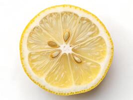 Fresh Lemon Slice with Pulp Details Centered on White Background photo