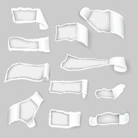 Torn paper rips with flap edges, paper rolled shreds vector