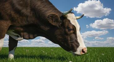 Cow in field, nature's serenity. Grazing peacefully, pure serenity. This serenity photo