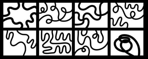 Set of abstract playful minimalistic background with wavy line. Backdrop with organic curvy curly stripe in flat minimalism style. vector