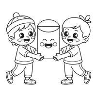 Happy Mail Envelope with Smiling Kids Coloring Page vector