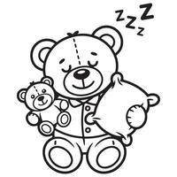 Cute Sleeping Teddy Bear with Pajamas and Pillow Coloring Page vector