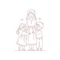 illustration of a line style design of a child hugging his mother, happy mother's day design vector