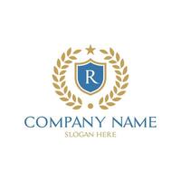 Elegant Letter R Royal Logo Design Concept With Laurel Wreath and Shield vector
