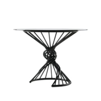 Modern Round Table with Unique Twisted Metal Base Design on Transparent png