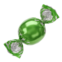 Isolated green candy with shiny metallic wrapper on transparent background png