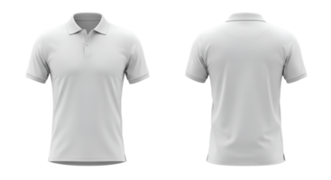 Realistic 3D rendering of a blank white polo shirt, front and back view, on a transparent background for design mockups and templates png