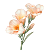 Delicate Peach Freesia Flowers with Soft Petals and Green Stem png