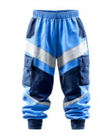 Stylish Blue Athletic Pants with Unique Color Block Design png