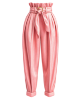Elegant High-Waisted Pants with Belt in Soft Pink Color png