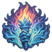 Vibrant Torch with Flames and Abstract Colorful Swirls Design png