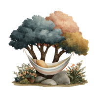 Serenity in Nature Relaxing Hammock Under Colorful Trees png