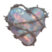 Shimmering Heart Encased in Barbed Wire with Colorful Reflections png