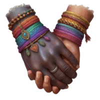 Hands with Colorful Bracelets Representing Friendship and Unity png