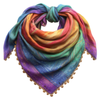 Colorful Silk Scarf with Vibrant Hues and Decorative Edging png
