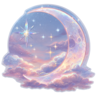 Dreamy Crescent Moon with Sparkling Stars and Colorful Clouds png