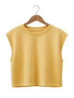 Casual Short Sleeve Yellow Top on Wooden Hanger in Studio Setting png