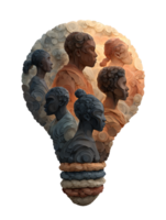 Artistic Representation of Diverse Figures in a Lightbulb Shape png