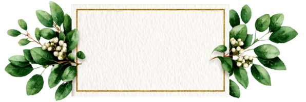 Elegant Floral Frame with Green Leaves and White Berries Design png