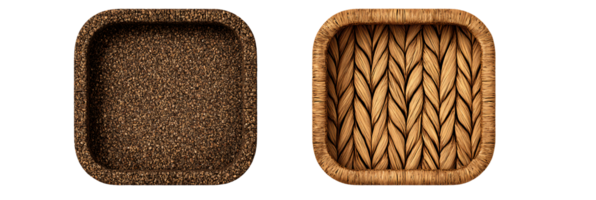 Two Square Baskets with Different Textures and Designs for Display png