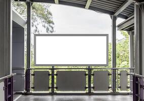 Mock up white rectangle billboard at footbridge. Clipping path for mock up photo