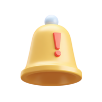 Yellow 3D notification bell with exclamation mark for an important alert or reminder. Classic icon for UI app and web critical messages. png