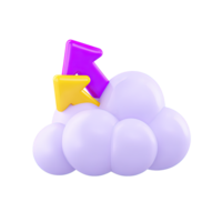 3D cloud icon with upward and downward purple arrows for data upload download or cloud sync. Perfect for cloud computing and file transfer. png