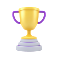 Golden 3D trophy on a striped pedestal symbolizing victory achievement and first place. Great for recognizing champions and outstanding performance. png