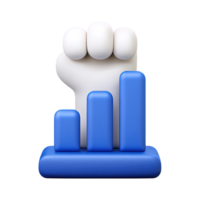 3D fist above a blue bar chart symbolizing success growth and achievement. Ideal for business reports conveying progress and positive results. png