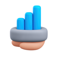 3D hand holding a growing bar chart showing progress financial growth and investment. Effectively communicates support and positive analytics. png
