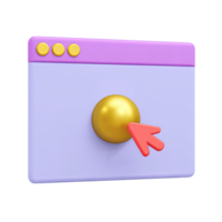 3D browser with red cursor clicking yellow button for web navigation user interaction or online action. Perfect for CTA and website UI. png