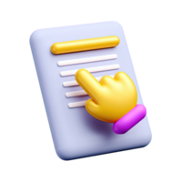 3D document or file icon with yellow hand cursor for selection opening or interaction. UI element for file access and digital content clicks. png