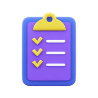 Purple 3D clipboard with task checklist marked by chevrons for progress or action sequence. Ideal for to-do lists and project management. png