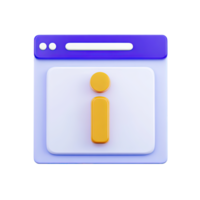 Modern 3D browser element with yellow information icon for online support help or details. Clean UI icon directing users to FAQs or info. png