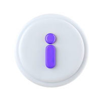 Circular 3D button with purple letter I information icon for help support or details. Effective UI element for FAQs and informational popups. png