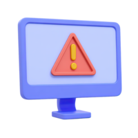 3D computer monitor with red triangular warning sign for system error alert or critical software notice. Urgent icon for IT support and UI. png