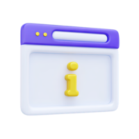 3D browser with information icon for online help support or FAQ sections. Ideal for UI guiding users to answers on digital platforms. png