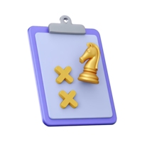 3D clipboard with tactical checklist X marks and chess knight for strategic planning and review. Great for game plans and decision analysis. png