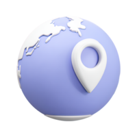 3D location pin on an Earth globe for international positioning navigation and global presence. Perfect for maps travel apps and business reach. png