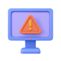 Blue 3D computer screen with orange warning symbol for system error alert or critical notification. UI icon for important system messages. png