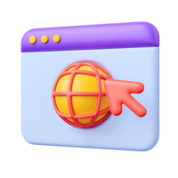 Purple 3D browser with red globe and cursor for international web access and online navigation. Suited for global connectivity and websites. png