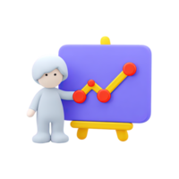 3D icon figure presents rising graph chart. Symbolizes positive business growth, financial analytics, successful presentations, statistical data, trends. png